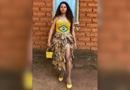 Influencer do TO cria vestido com milho e recebe elogio de Glória Pires