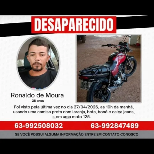 Caseiro desaparece após serviço em fazenda no TO; buscas seguem